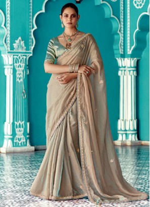 Beige Ceremonial Crush Classic Saree