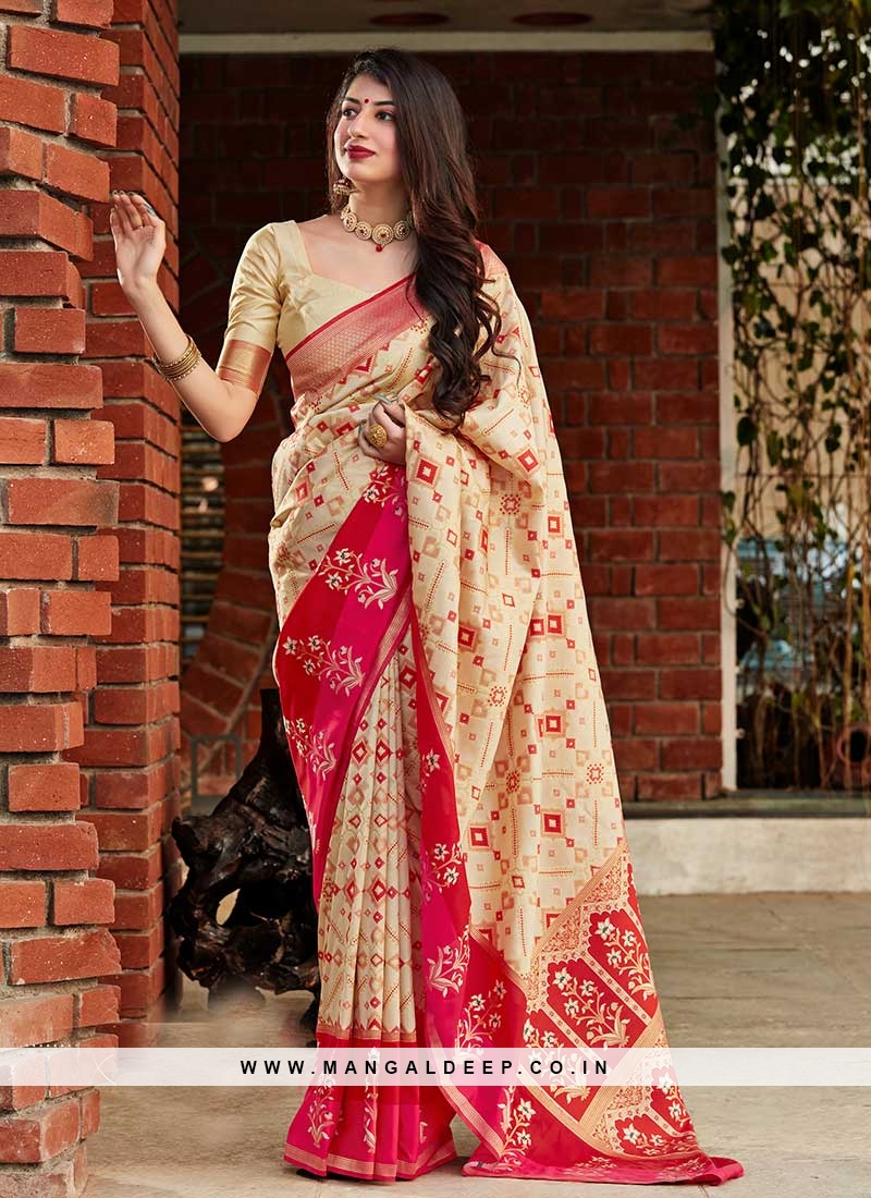 Weaving Work Designs Banarasi Silk Fabric Dark Beige Color Wedding