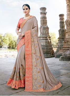 Beige Designer Patch Border Party Wear Traditional Saree
