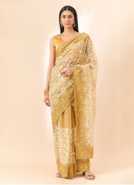 Beige Embroidered Party Trendy Saree