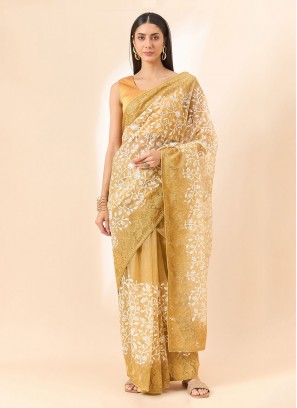 Beige Embroidered Party Trendy Saree