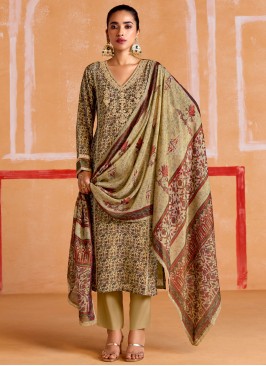 Beige Muslin Sequins Designer Salwar Kameez