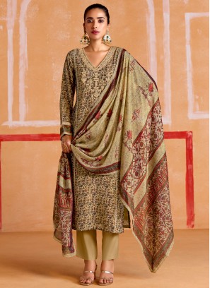 Beige Muslin Sequins Designer Salwar Kameez