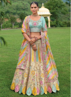 Beige Silk Ceremonial Designer Lehenga Choli