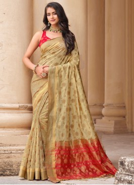 Beige Woven Contemporary Style Saree