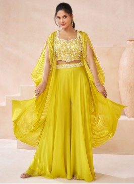 Best Georgette Green and Yellow Readymade Salwar Kameez
