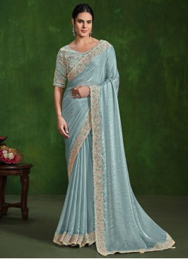 Best Sequins Aqua Blue Trendy Saree