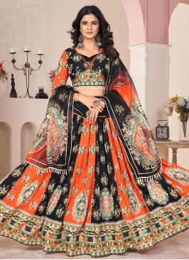 Black and Orange Print Festival Readymade Lehenga Choli