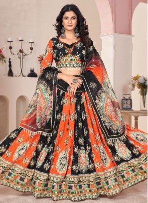 Black and Orange Print Festival Readymade Lehenga Choli