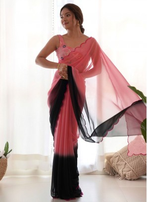 Black and Pink Color Classic Saree