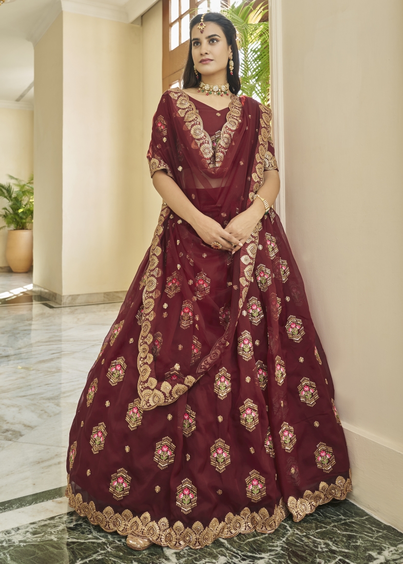 Buy Stunning Red Color Flared Lehenga Choli With Party Wear Look  Online-Vastrey