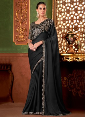 Black Ceremonial Chiffon Contemporary Saree