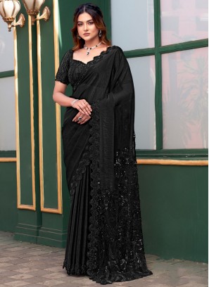 Black Ceremonial Fancy Fabric Designer Saree