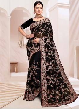 Black Ceremonial Georgette Classic Saree