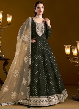 Black Chanderi Party Floor Length Anarkali Salwar Suit