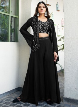 Black Chinon Mirror Trendy Salwar Kameez