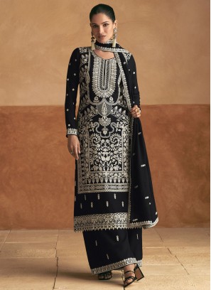 Black Chinon Party Trendy Salwar Kameez