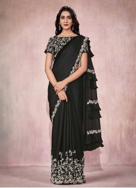 Black Color Silk Georgette Ready To Wear Saree