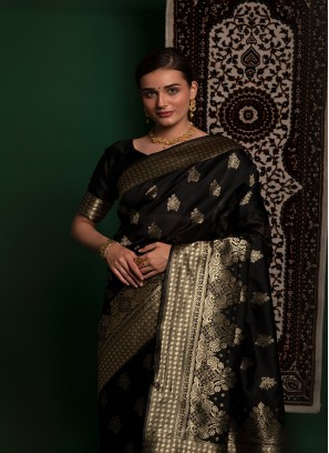 Black Colour Heavy Weaving Silk Saree