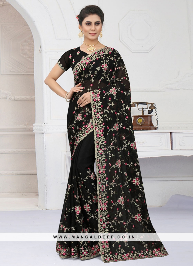 Label Earthen | Black Saree And Blouse | INDIASPOPUP.COM