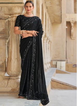 Black Fancy Fabric Ceremonial Contemporary Saree