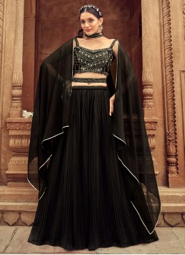 Black Faux Georgette Party Lehenga Choli