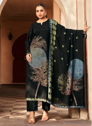 Black Foil Print Trendy Salwar Kameez