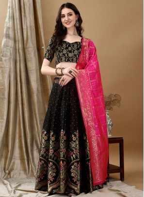 Black Jacquard Silk Jacquard Work Trendy Lehenga Choli