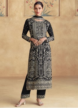 Black Mehndi Chinon Readymade Salwar Kameez