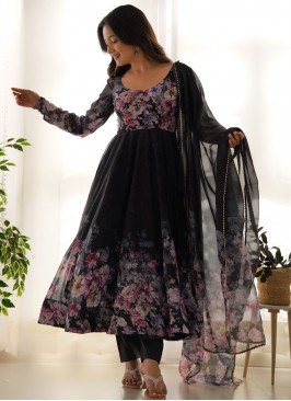 Black Organza Print Readymade Salwar Kameez