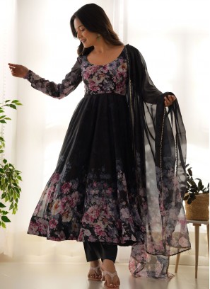 Black Organza Print Readymade Salwar Kameez