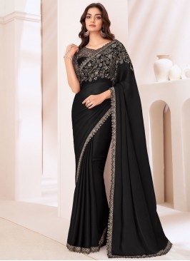 Black Party Chiffon Satin Designer Saree