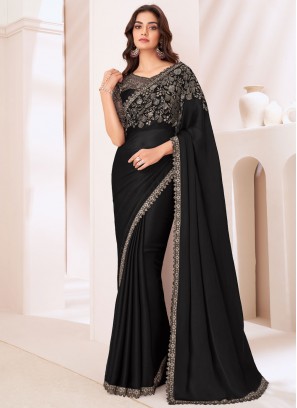 Black Party Chiffon Satin Designer Saree