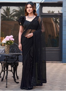 Black Party Fancy Fabric Classic Saree