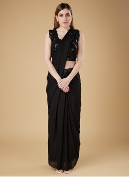 Black Plain Contemporary Saree