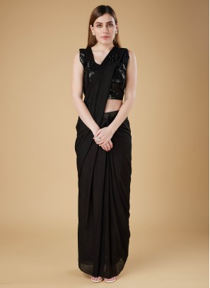 Black Plain Contemporary Saree