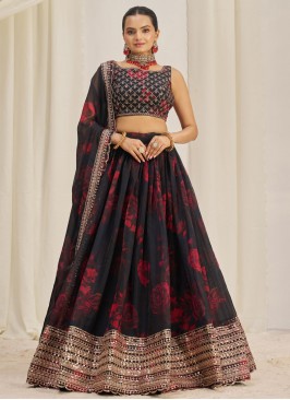 Black Print Organza Trendy Lehenga Choli