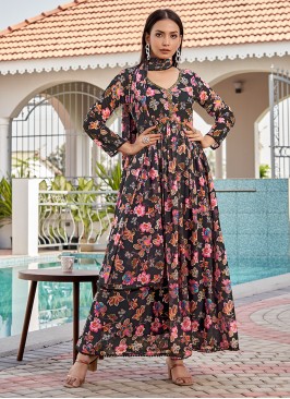 Black Printed Georgette Trendy Gown