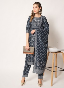 Black Printed Muslin Trendy Salwar Kameez