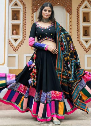 Black Printed Rayon Readymade Lehenga Choli