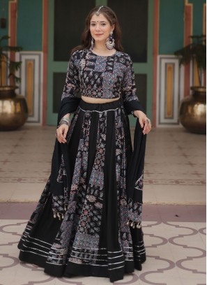 Black Rayon Sangeet Readymade Lehenga Choli