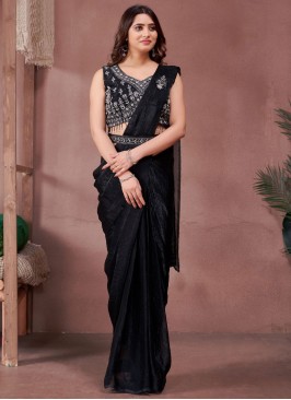 Black Satin Designer Saree