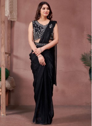 Black Satin Designer Saree