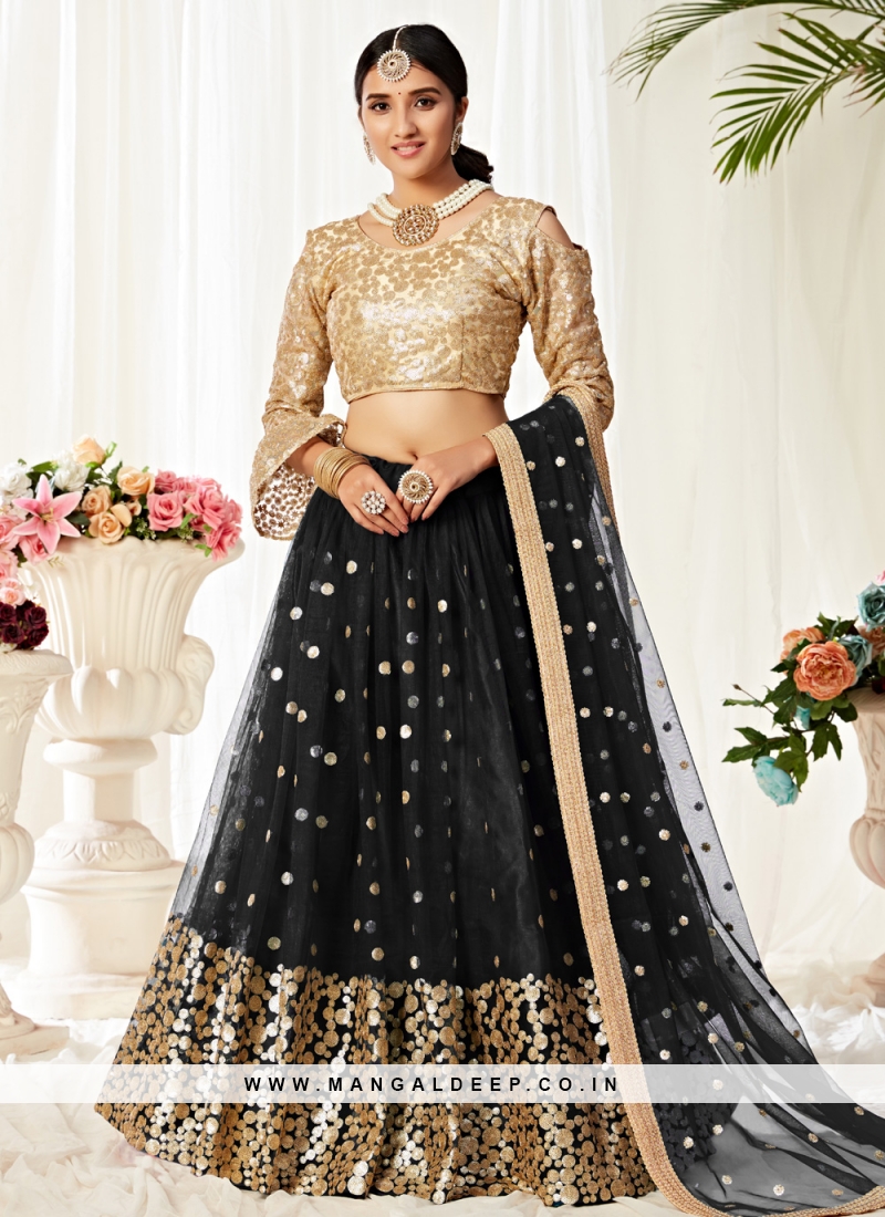 Stunning Black Embroidered Net Wedding Wear Lehenga Choli Set - Tulsi Art -  4094452