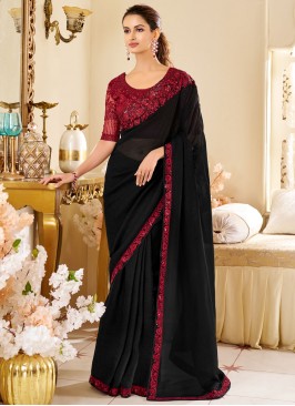 Black Shimmer Georgette Contemporary Saree