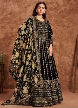 Black Velvet Sequins Trendy Long Length Anarkali Suit