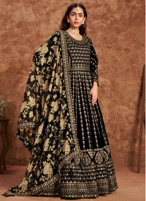 Black Velvet Sequins Trendy Long Length Anarkali Suit