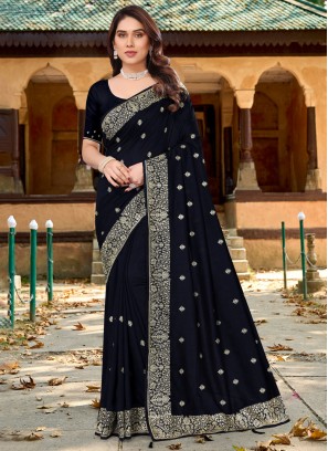 Black Vichitra Silk Classic Saree