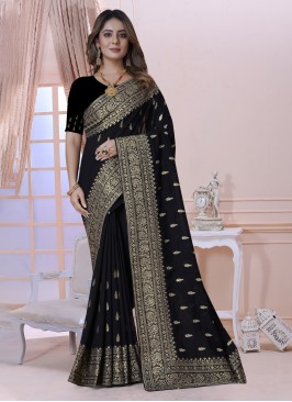 Black Vichitra Silk Contemporary Saree