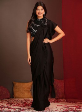 Blissful Black Embroidered Classic Saree